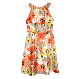 Perceptions Multicolor Floral Satin Sleeveless Lined Knee-Length Dress - 12